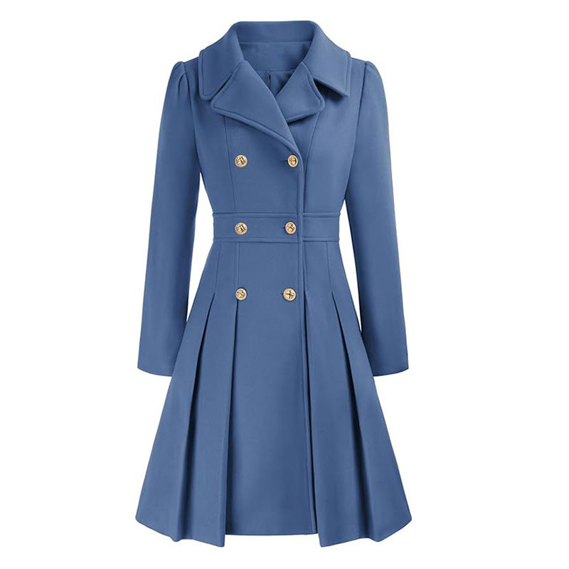 Women's A-line Tweed Coat Slim Fit Long Stylish Outerwear