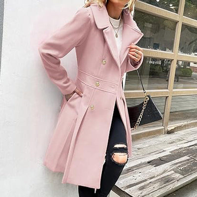 Women's A-line Tweed Coat Slim Fit Long Stylish Outerwear