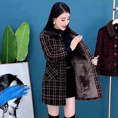 Women's Plush Thick Mid Length Jacket Coat Warm Outerwear