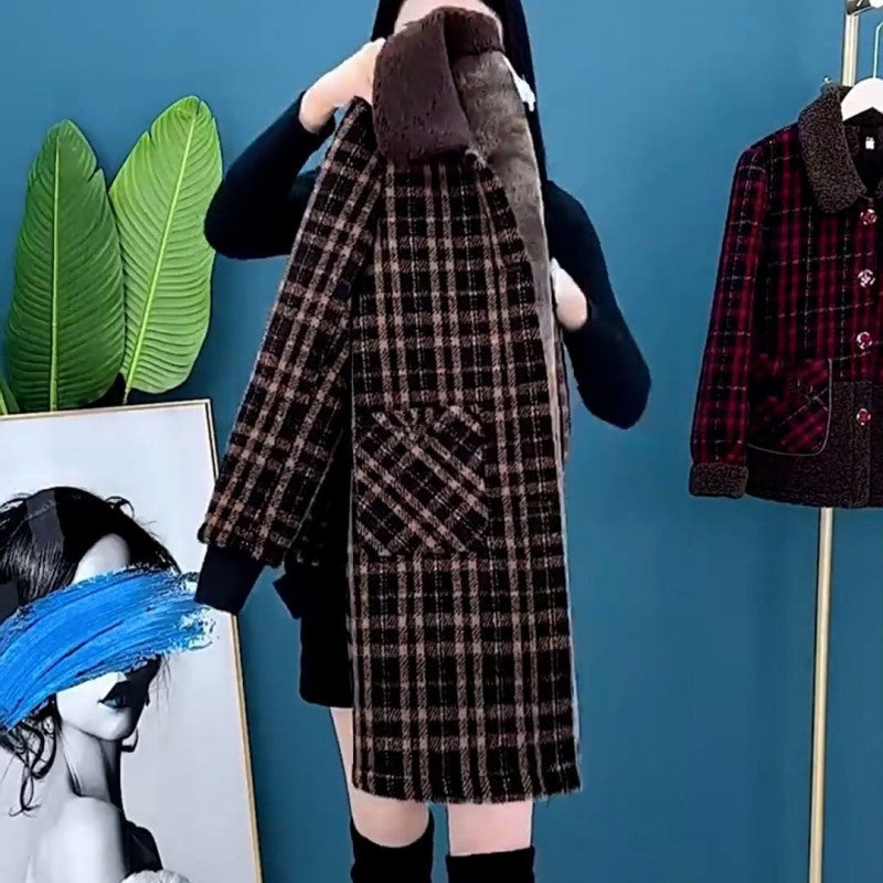 Women's Plush Thick Mid Length Jacket Coat Warm Outerwear