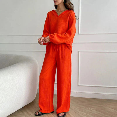 Casual 2 Piece Set V Neck Top And Loose Long Pants