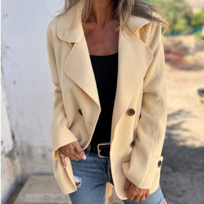 Women's Faux Tweed Coat Casual Long Sleeve Lapel Jacket