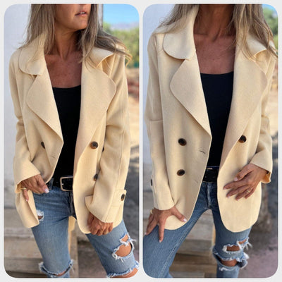 Women's Faux Tweed Coat Casual Long Sleeve Lapel Jacket