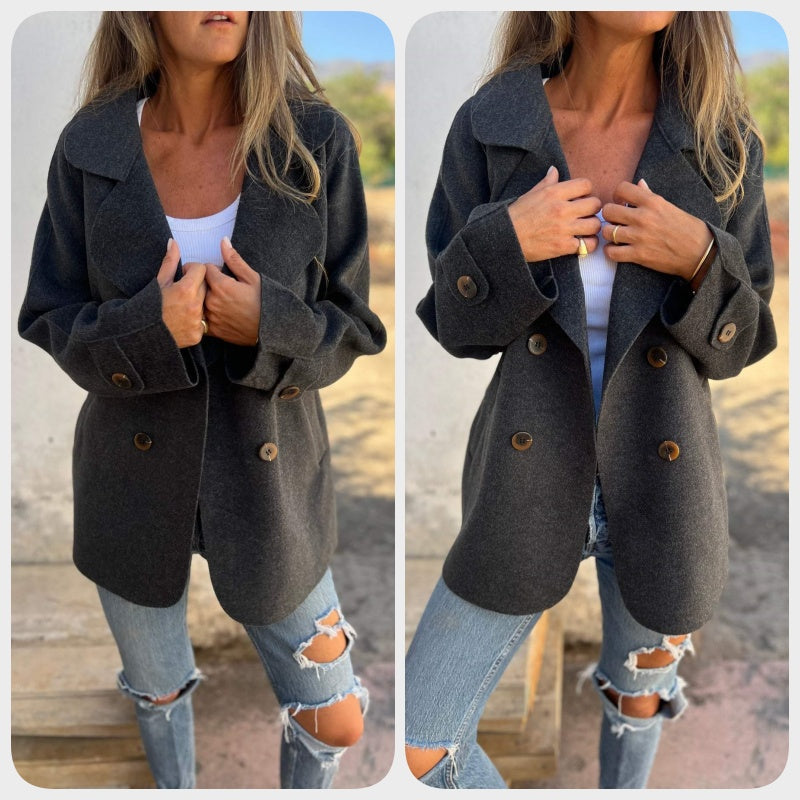 Women's Faux Tweed Coat Casual Long Sleeve Lapel Jacket