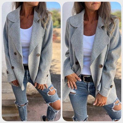 Women's Faux Tweed Coat Casual Long Sleeve Lapel Jacket