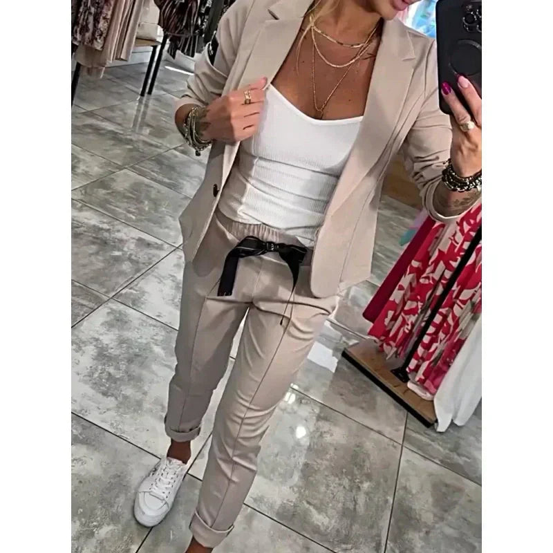 Women's Casual Suit Set Jacket And Pants Two-Piece Outfit