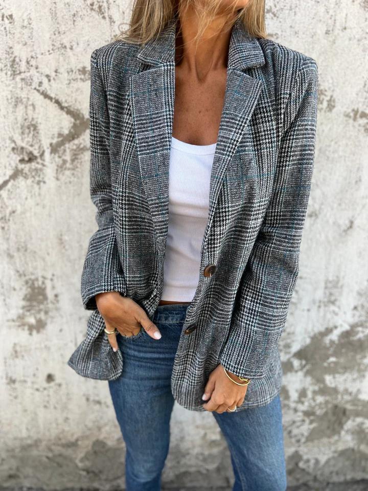 Plaid Suit For Women Slim Fit Lapel Collar Button Small Suit