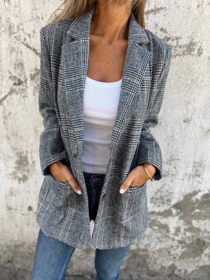 Plaid Suit For Women Slim Fit Lapel Collar Button Small Suit