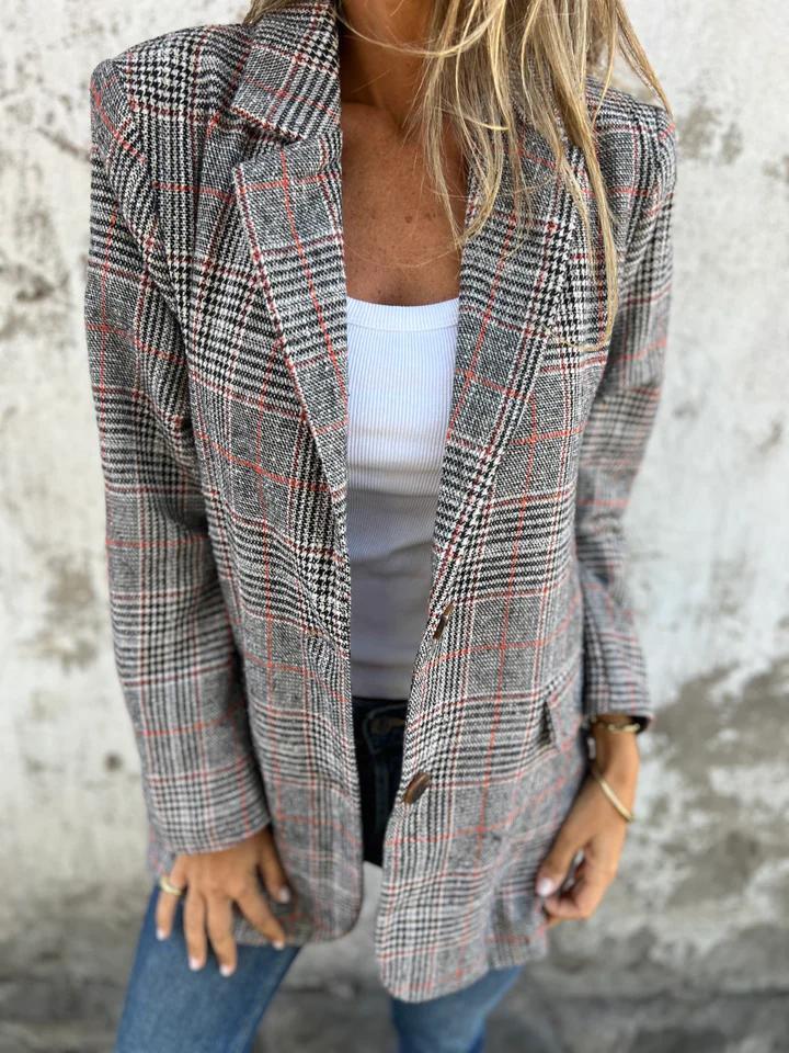 Plaid Suit For Women Slim Fit Lapel Collar Button Small Suit