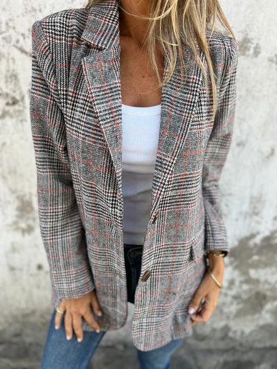 Plaid Suit For Women Slim Fit Lapel Collar Button Small Suit