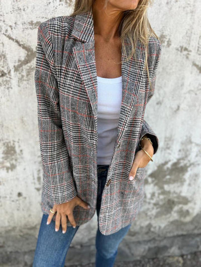 Plaid Suit For Women Slim Fit Lapel Collar Button Small Suit