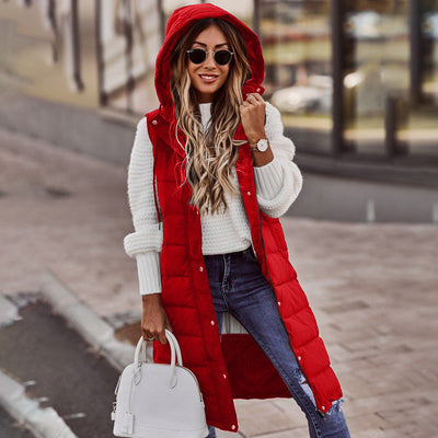 Women's Long Sleeveless Vest With Hood Stylish Winter Outerwear