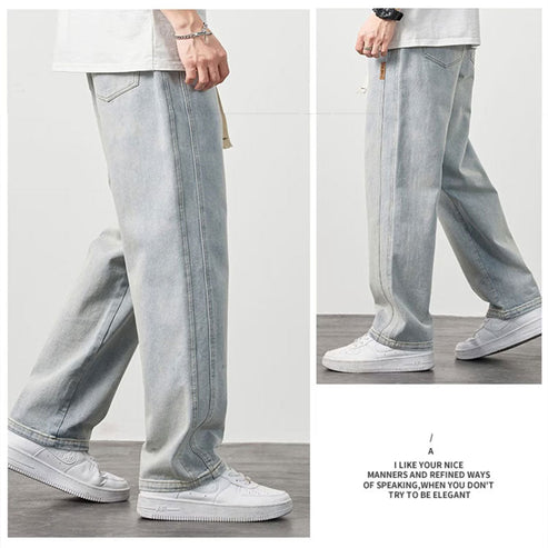 Men's Loose Straight Jeans Comfortable Durable Casual Denim Pants