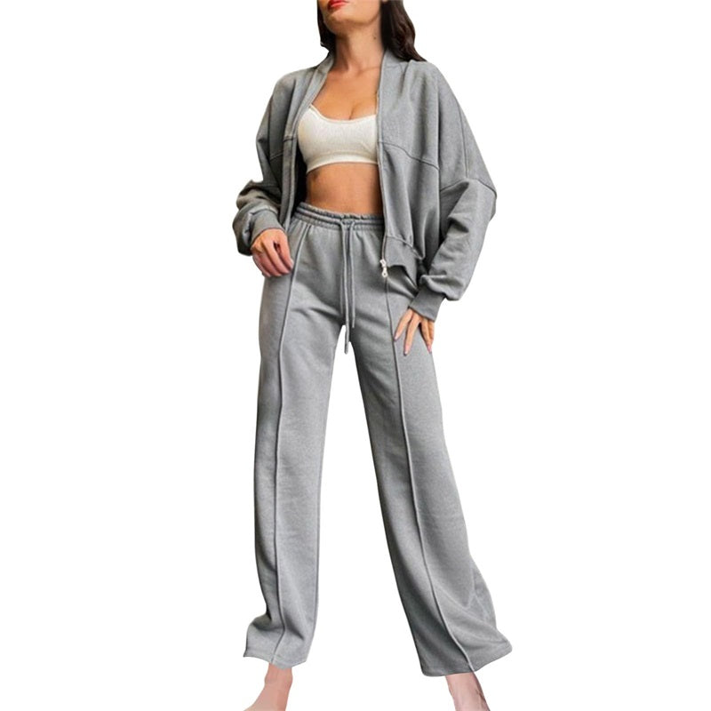 Women's 2-Piece Sweatpants Set Long Sleeve Zip Coat Drawstring