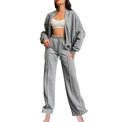 Women's 2-Piece Sweatpants Set Long Sleeve Zip Coat Drawstring