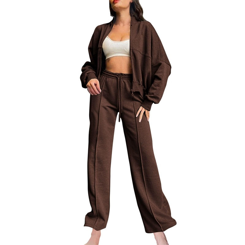 Women's 2-Piece Sweatpants Set Long Sleeve Zip Coat Drawstring