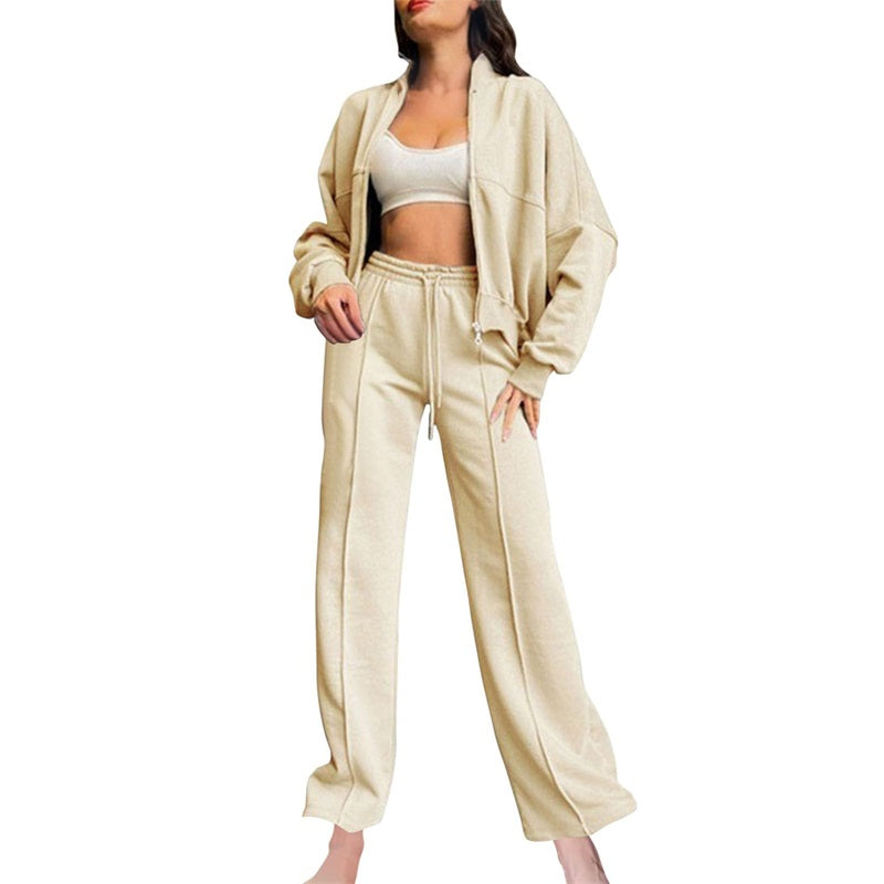 Women's 2-Piece Sweatpants Set Long Sleeve Zip Coat Drawstring