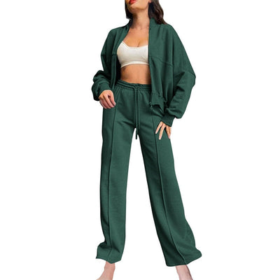 Women's 2-Piece Sweatpants Set Long Sleeve Zip Coat Drawstring