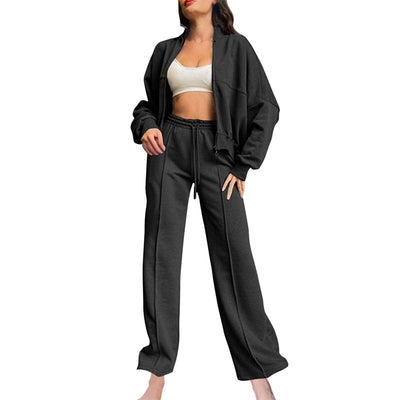 Women's 2-Piece Sweatpants Set Long Sleeve Zip Coat Drawstring