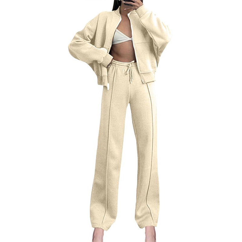Women's 2-Piece Sweatpants Set Long Sleeve Zip Coat Drawstring