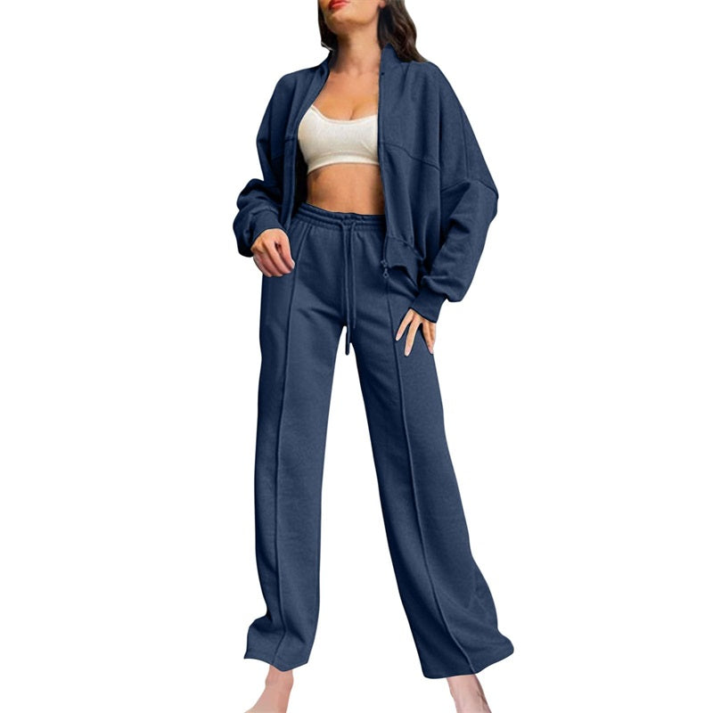 Women's 2-Piece Sweatpants Set Long Sleeve Zip Coat Drawstring