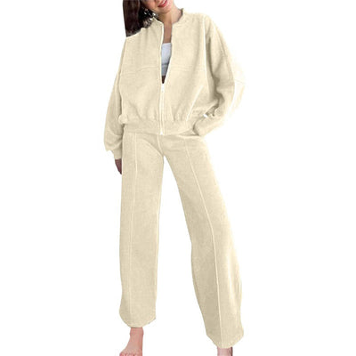 Women's 2-Piece Sweatpants Set Long Sleeve Zip Coat Drawstring