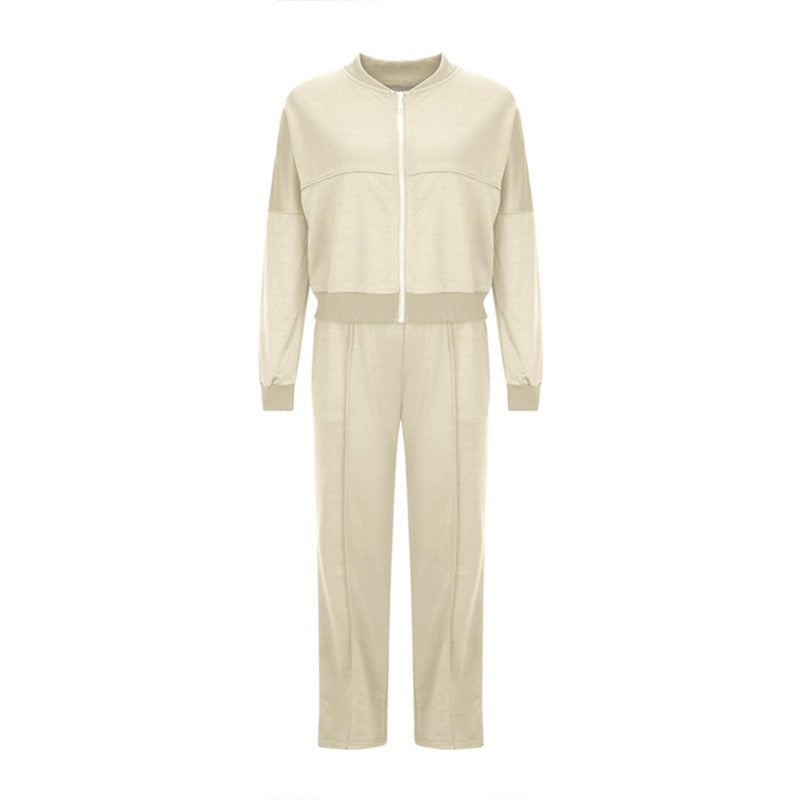 Women's 2-Piece Sweatpants Set Long Sleeve Zip Coat Drawstring