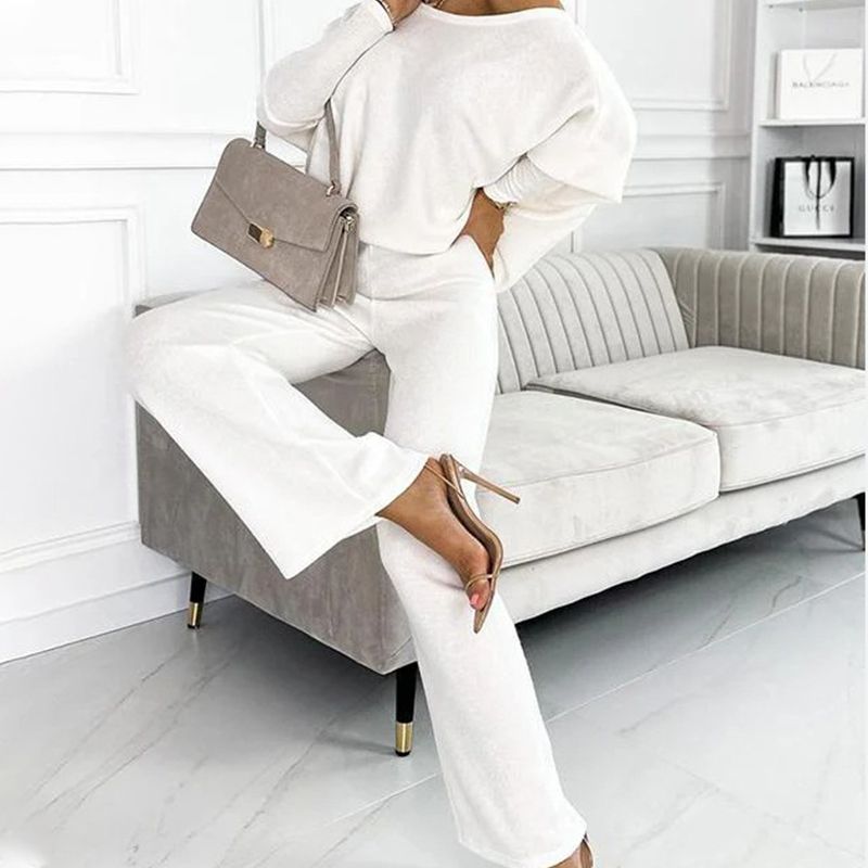 Women's Pullover And Pants Set Solid Color Loose Fit Comfort