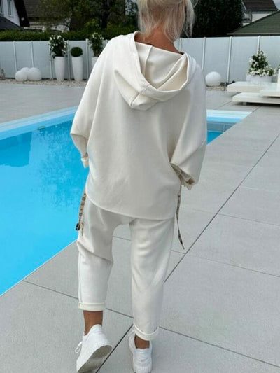 Women’s Two-Piece Hooded Sweatshirt Set Solid Color Lounge Wear