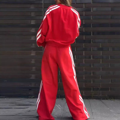 Two-Piece Casual Lounge Set Striped V-Neck Sweat And Pants