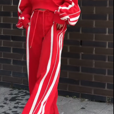 Two-Piece Casual Lounge Set Striped V-Neck Sweat And Pants