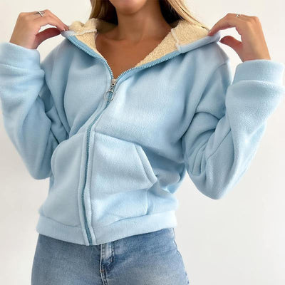 Women's Lined Zip-Up Hoodie Cozy Warm Lightweight Sweatshirt