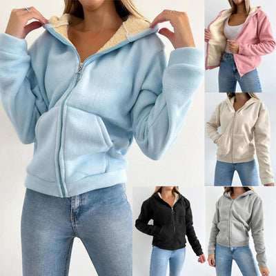 Women's Lined Zip-Up Hoodie Cozy Warm Lightweight Sweatshirt