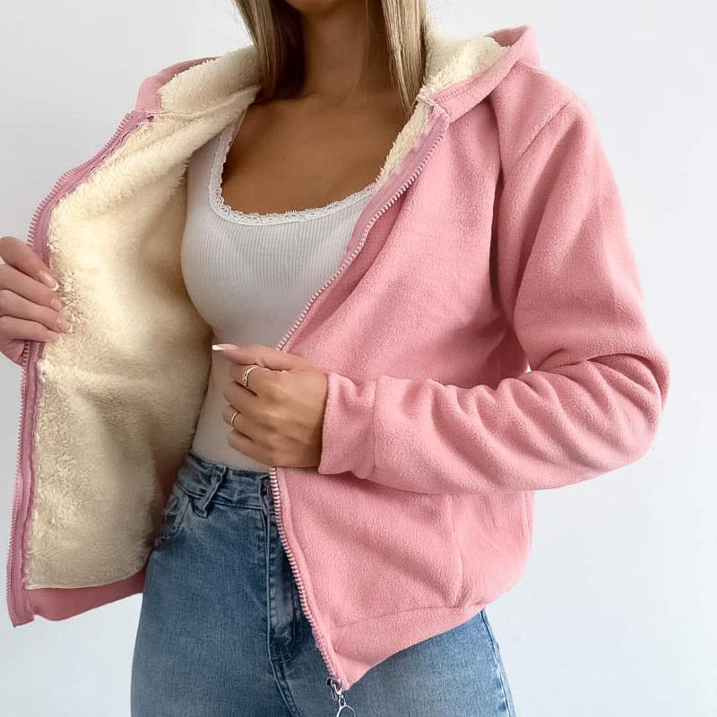 Women's Lined Zip-Up Hoodie Cozy Warm Lightweight Sweatshirt