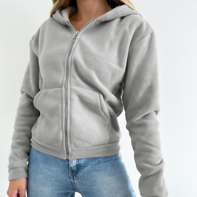 Women's Lined Zip-Up Hoodie Cozy Warm Lightweight Sweatshirt