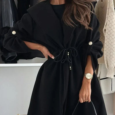 Women's Tie Waist Hooded Long Coat Stylish Casual Outerwear