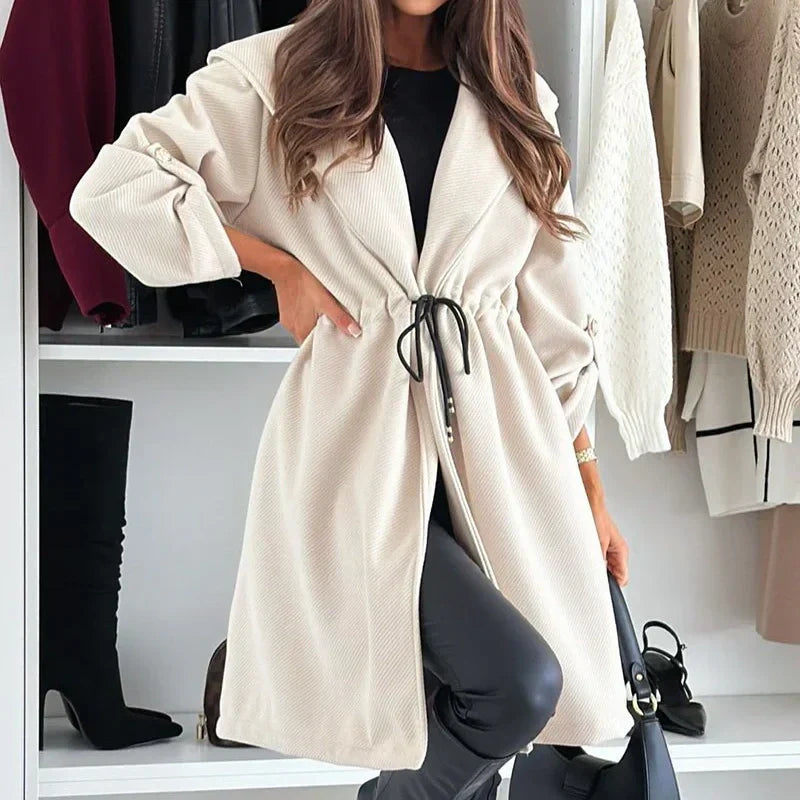 Women's Tie Waist Hooded Long Coat Stylish Casual Outerwear