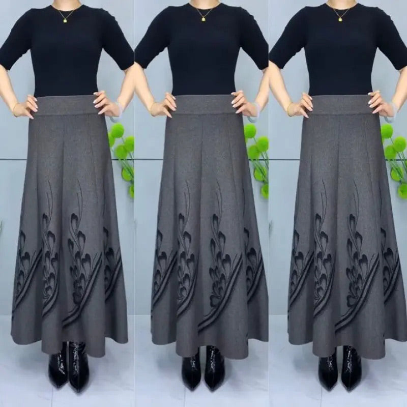 High-Waist A-Line Skirt Faux Wool Elegant Women’s Fashion