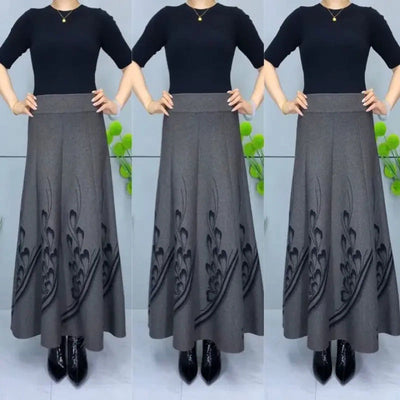 High-Waist A-Line Skirt Faux Wool Elegant Women’s Fashion