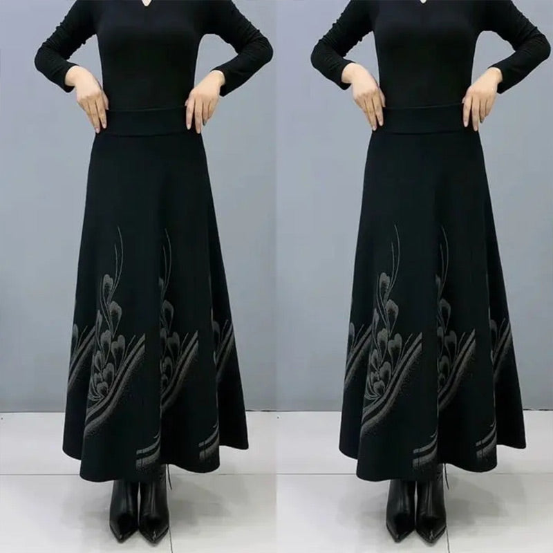 High-Waist A-Line Skirt Faux Wool Elegant Women’s Fashion