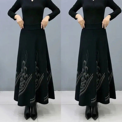 High-Waist A-Line Skirt Faux Wool Elegant Women’s Fashion