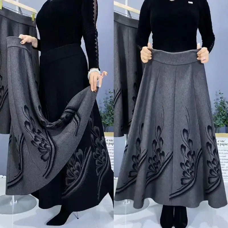 High-Waist A-Line Skirt Faux Wool Elegant Women’s Fashion