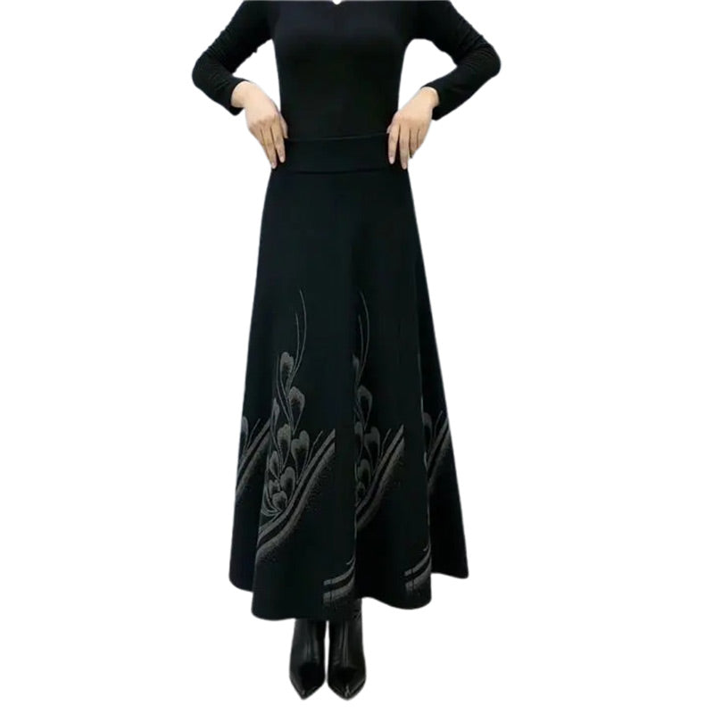 High-Waist A-Line Skirt Faux Wool Elegant Women’s Fashion