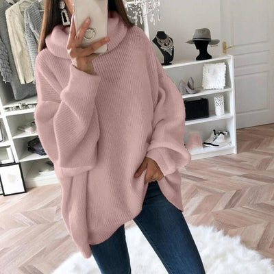 Women’s Oversized Turtleneck Sweater Solid Color Knit Pullover