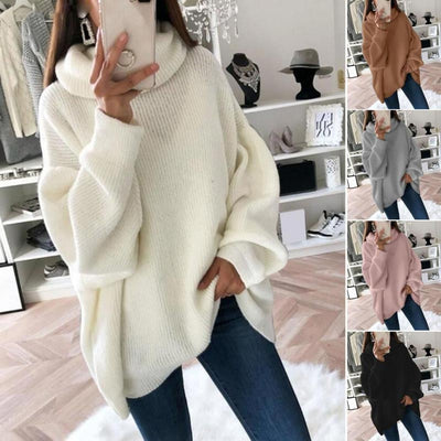 Women’s Oversized Turtleneck Sweater Solid Color Knit Pullover