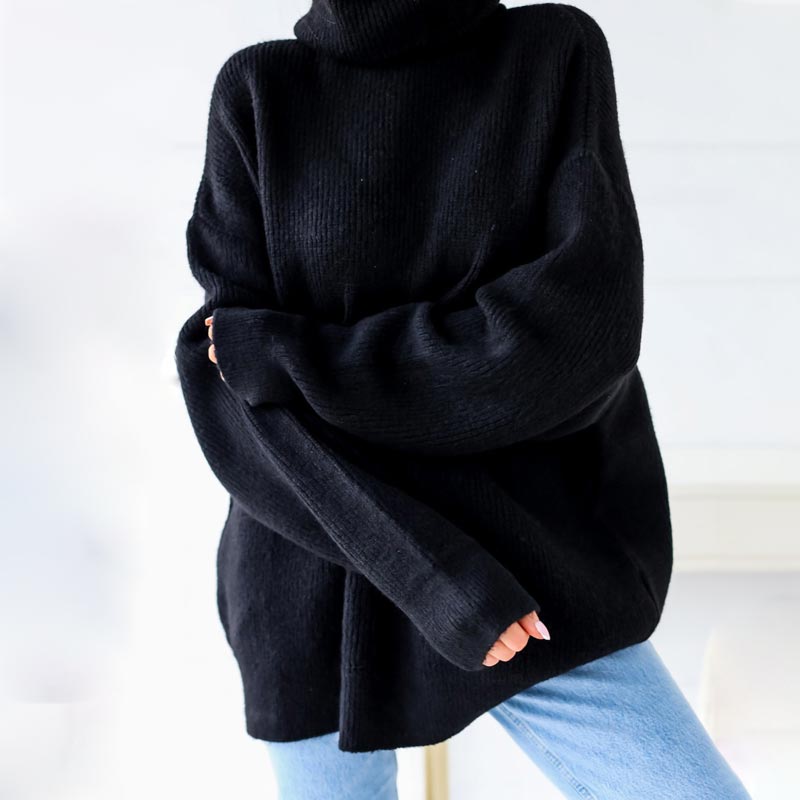 Women’s Oversized Turtleneck Sweater Solid Color Knit Pullover
