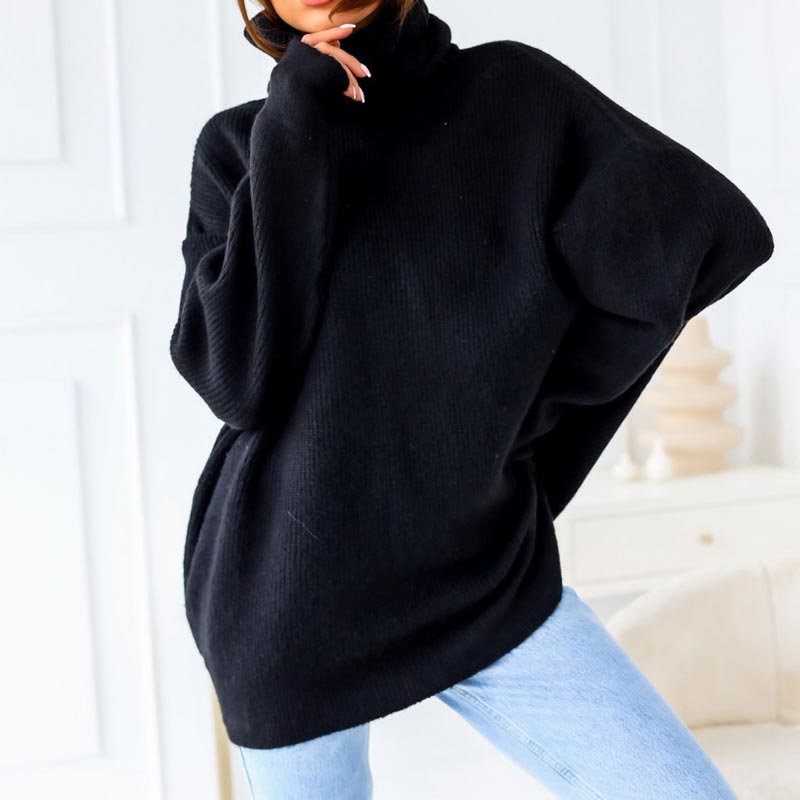 Women’s Oversized Turtleneck Sweater Solid Color Knit Pullover