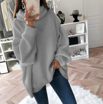 Women’s Oversized Turtleneck Sweater Solid Color Knit Pullover