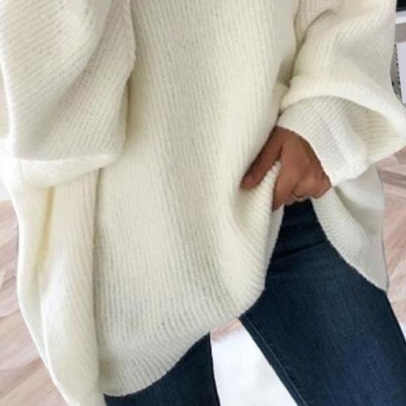 Women’s Oversized Turtleneck Sweater Solid Color Knit Pullover
