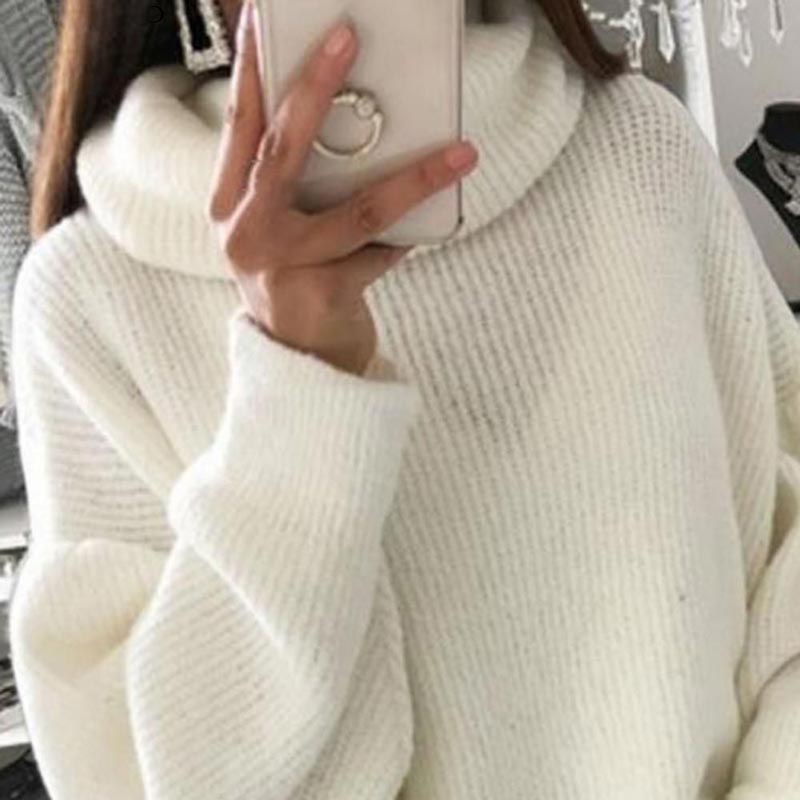 Women’s Oversized Turtleneck Sweater Solid Color Knit Pullover